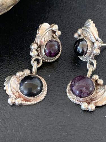 Navajo Purple Sugilite Dangle Earrings | Sterling Silver | Authentic Native American Handmade | 1595