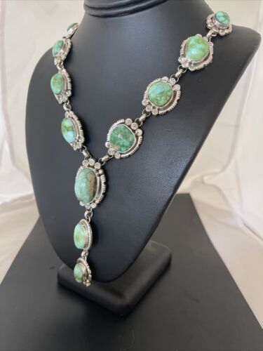 Navajo Sonoran Gold Turquoise Lariat Necklace | Native American Handmade | 02067