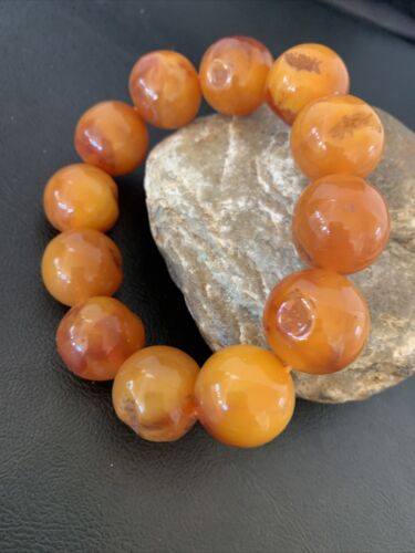 Southwestern Stretch Bracelet Set | Yellow Gold | Red Fossil Amber Stones | Authentic Native American Handmade | 10638
