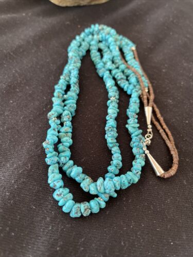 Navajo Kingman Turquoise 2 Strand Necklace | Sterling Silver | Authentic Native American Handmade | 01159