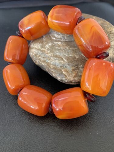 Southwestern Stretch Bracelet Set | Yellow Gold | Red Fossil Amber Stones | Authentic Native American Handmade | 10636