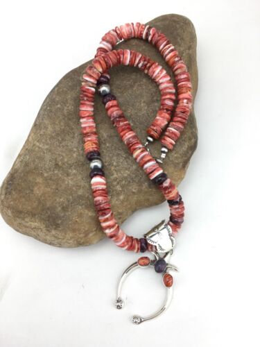 Navajo Spiny Oyster Naja Necklace | Sterling Silver Pendant | 22" | Authentic Native American Handmade | 1275