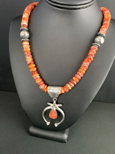 Navajo Spiny Oyster Necklace Pendant Set | Authentic Native American Sterling Silver | Naja | 236