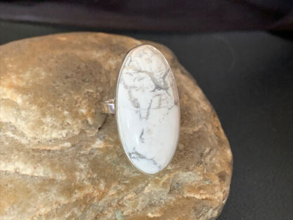 Southwestern Women's Navajo White Howlite Ring | Sterling Silver | Sz 9.5 | 11609