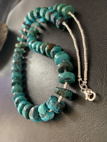 Navajo Turquoise Heishi Tube Bead Necklace | Sterling Silver | Authentic Native American Handmade | 22" | 11771