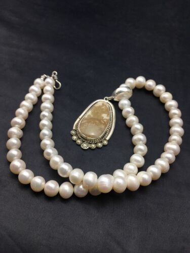 Nevada Turquoise and White Pearl Pendant Necklace | Sterling Silver | 20" | 4390