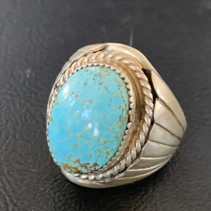 Navajo Blue Kingman Turquoise Ring | Sterling Silver | Sz 8.5 | Authentic Native American Handmade | 11938
