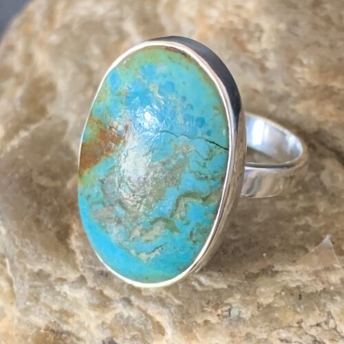 Navajo Blue Kingman Turquoise Ring | Sterling Silver | Sz 8 | Authentic Native American Handmade | 12795