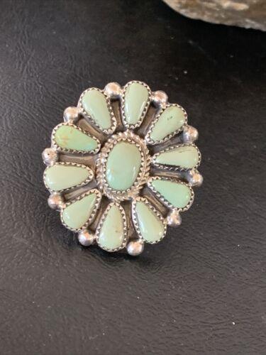 Navajo Green Turquoise Cluster Ring | Authentic Native American Sterling Silver | Multi-Stone | Sz 9 | 12195