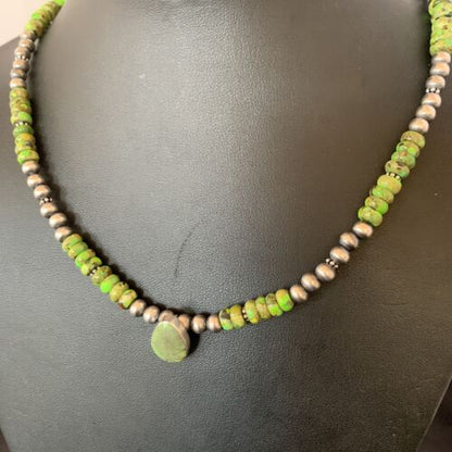 Navajo Green Gaspeite Turquoise Pendant | Sterling Silver | Authentic Native American Handmade | 13274 - Masha USA