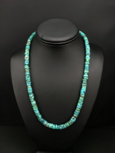 Navajo Turquoise Heishi Bead Necklace | Sterling Silver | 20" | Authentic Native American Handmade | 3286