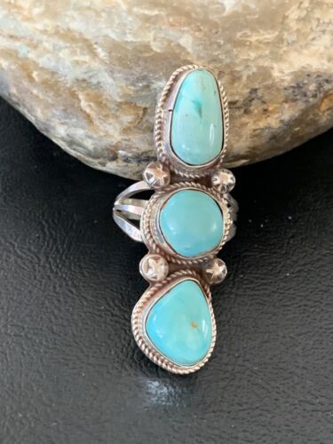 Navajo Blue Turquoise Cluster Ring | Authentic Native American Sterling Silver | Multi-Stone | Sz 11 | 02122