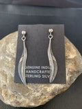Old Pawn Southwestern Sterling Silver Dangle Feather Earrings | 1" | 12988