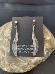 Old Pawn Southwestern Sterling Silver Dangle Feather Earrings | 1" | 12988