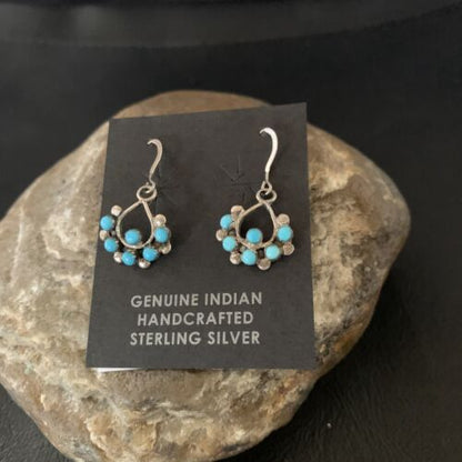 Southwestern Zuni Needle Point Turquoise Earrings | Sterling Silver | Authentic Native American Handmade | 12887