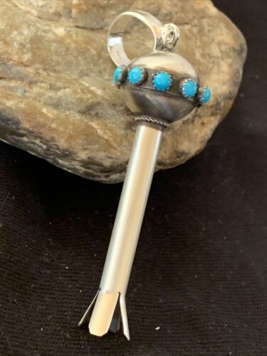 Navajo Blue Turquoise Naja Pendant | Sterling Silver | Authentic Native American Handmade | 01155