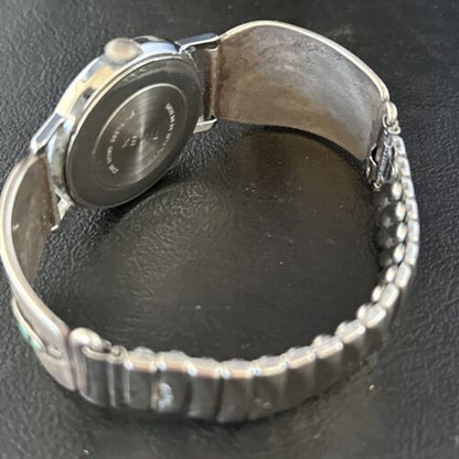 Men's Bear Paw Blue Turquoise Chip Inlay Watch Tips | Navajo Sterling Silver | Authentic Native American Jewelry | 14310