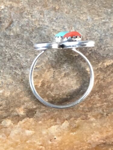 Navajo Turquoise & Coral Ring | Authentic Native American Sterling Silver | Multi-Stone | Sz 6.5 | 8714