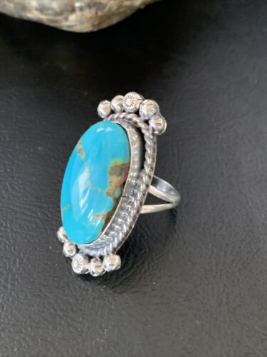 Southwestern Navajo Blue Kingman Turquoise Ring | Sterling Silver | Sz 8 | 13380