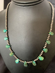 Native American Navajo Green Turquoise Necklace | Sterling Silver | 19" | 12916
