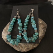 Navajo Turquoise Bead Nugget Earrings | Sterling Silver Pearls | 3" | Authentic Native American Handmade | 12890