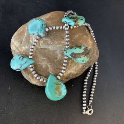 Teardrop Blue Turquoise Necklace | Navajo Pearls | Sterling Silver | 20" | 13963