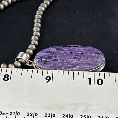 Navajo Pearls Purple Charoite Pendant Necklace | Sterling Silver | Authentic Native American Handmade | 14463