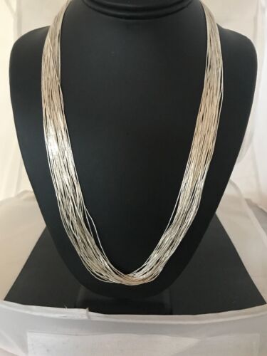Native American Heishi Tubes Necklace | 30 Strands Liquid Sterling Silver | 23" | 8481