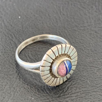 Native American Women's Navajo Blue Lapis Pink Coral Inlay Ring | Sz 6.5 | 11201