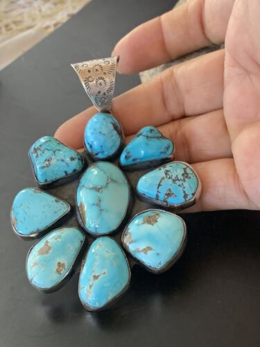 Navajo Pearls Kingman Turquoise Multi-Stone Pendant | Authentic Native American Sterling Silver | 11520
