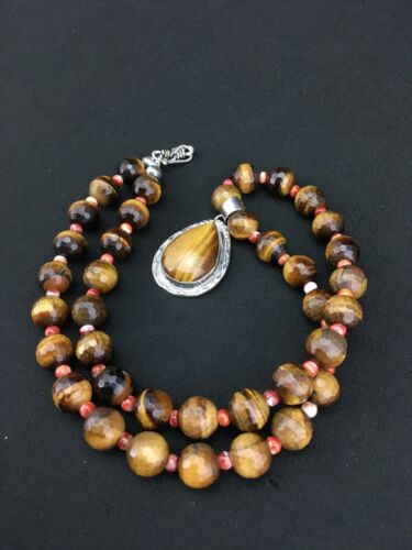 Native American Tiger's Eye Spiny Oyster Necklace | Sterling Silver | 20" | 1155