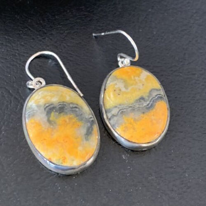 Native American Navajo Bumblebee Jasper Earrings Set | Sterling Silver | Handmade | 12028