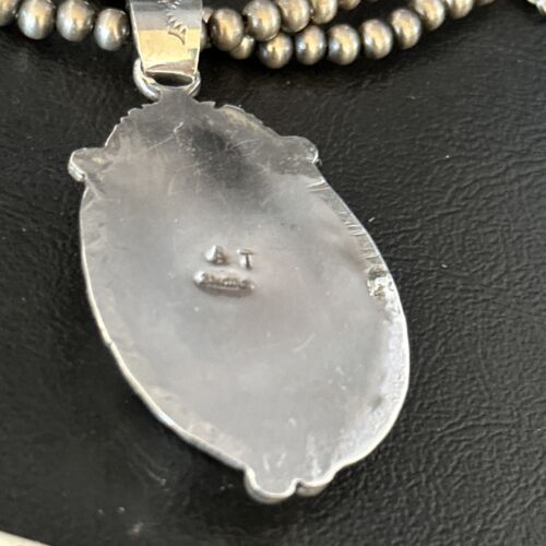 Navajo White Buffalo Turquoise Pendant Necklace | Sterling Silver | Authentic Native American Handmade | 14244