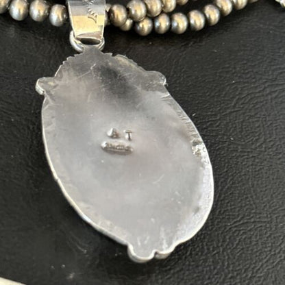 Navajo White Buffalo Turquoise Pendant Necklace | Sterling Silver | Authentic Native American Handmade | 14244