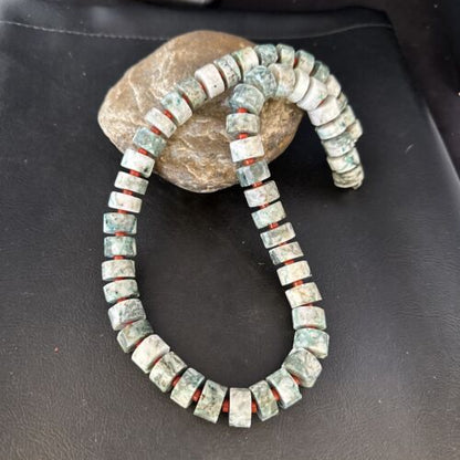 Native American Sterling Silver Grey White Jasper Coral Necklace | Authentic Handmade | 20" | 14428