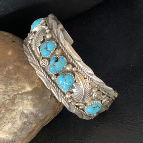 Native American Men's Blue Kingman Turquoise Cuff Bracelet | Sterling Silver | 14135