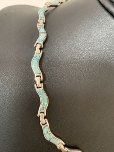 Sterling Silver Necklace with Spiderweb Turquoise & Opal Inlay Pendant | 16" | 01427
