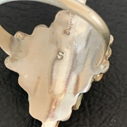 Navajo Orange Spiny Oyster Cluster Ring | Authentic Native American Sterling Silver | Multi-Stone | Sz 7.5 | 11926