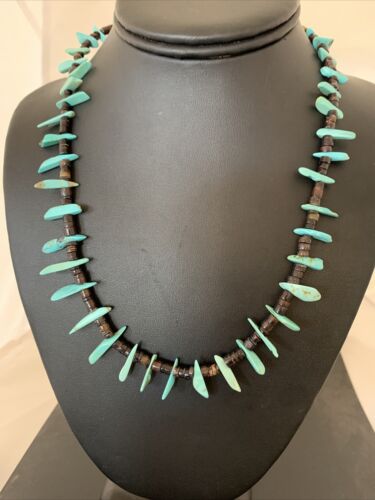 Navajo Green Turquoise Shell Bead Necklace | Sterling Silver | 19" | Authentic Native American Handmade | 00788
