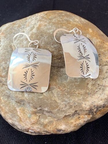 Native American Navajo Sterling Silver Stamped Earrings | Authentic Handmade | 4835