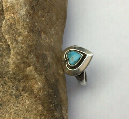 Navajo Heart Blue Turquoise Inlay Ring | Sterling Silver | Sz 5.5 | Authentic Native American Handmade | 01731