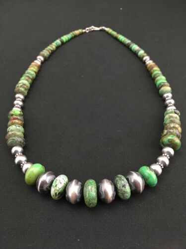 Authentic Native American Navajo Sterling Silver Necklace | Graduated Turquoise | 22" | 4769