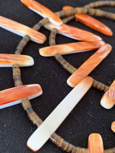 Navajo Orange Spiny Oyster Bone Stick Bead Necklace | Sterling Silver | 22" | Authentic Native American Handmade | 00680