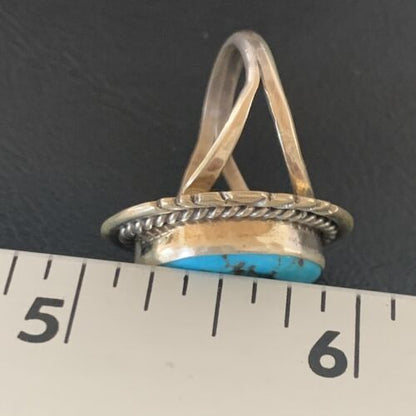 Navajo Blue Kingman Turquoise Ring | Sterling Silver | Sz 8.5 | Authentic Native American Handmade | 11922