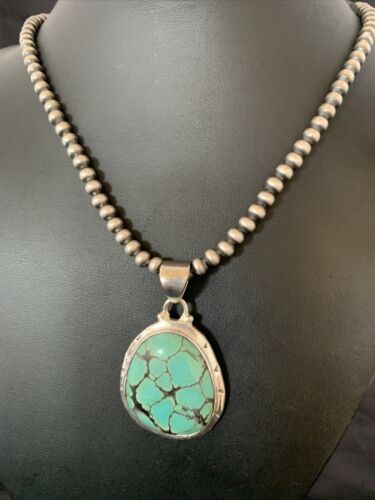 Navajo Blue Spiderweb Turquoise Pendant | Sterling Silver | Authentic Native American Handmade | 10673
