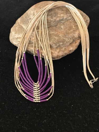 Native American Sugilite Heishi Tubes Necklace | 10 Strand Liquid Sterling Silver | 8558