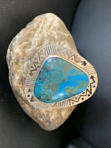 Native American XL Women's Sterling Silver Blue Kingman Turquoise Ring | Sz 8 | 12188