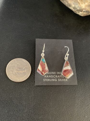 Navajo Purple Spiny Oyster Turquoise Dangle Earrings | Sterling Silver | Authentic Native American Handmade | 14082