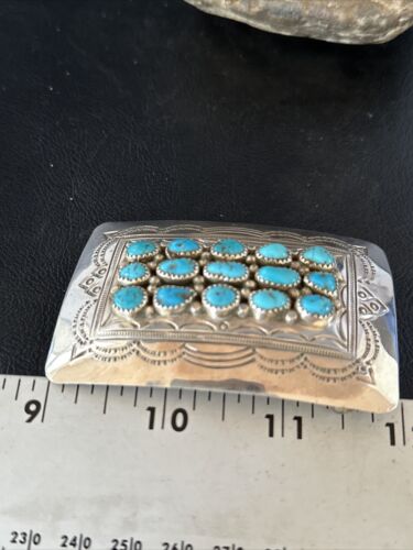 Navajo Blue Kingman Turquoise Belt Buckle Concho | Sterling Silver | Authentic Native American Handmade | 14796