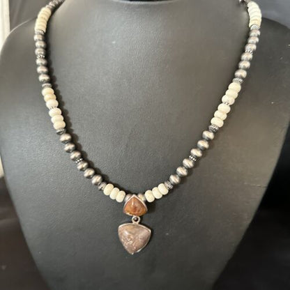 Navajo Pearls Wild Horse Turquoise Necklace Pendant | Sterling Silver | Authentic Native American Handmade | 14374